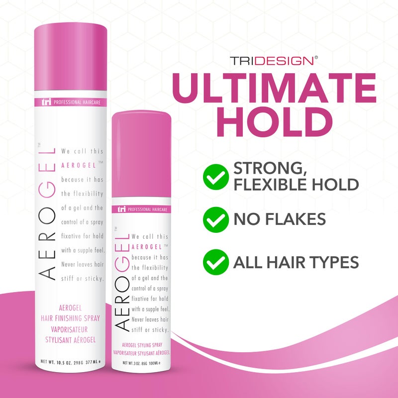 TRIDESIGN TRI Design Aerogel Hairspray - Strong Hold Hair Finishing Spray for Volumizing & Control, Flexible Styling for All Hair Types, Non-Sticky and Scented - For Women and Men - Pack of 2 (3 oz & 10.5 Oz) - Image 2
